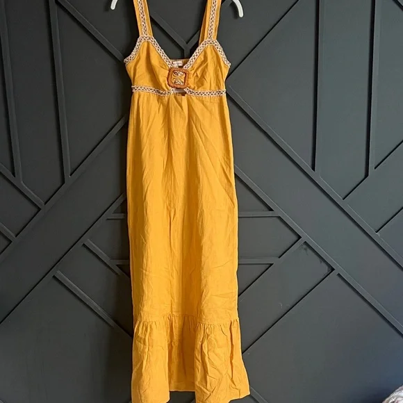 Sincerely Jules Mustard Maxi Dress with Lace Trim - Picture 1 of 2